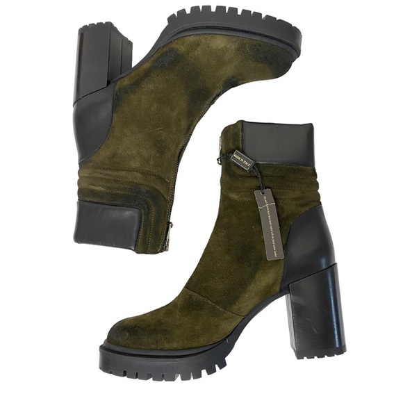 Emanuele Crasto Green Lug Sole Suede Zip Heeled Boots - Picture 2 of 6
